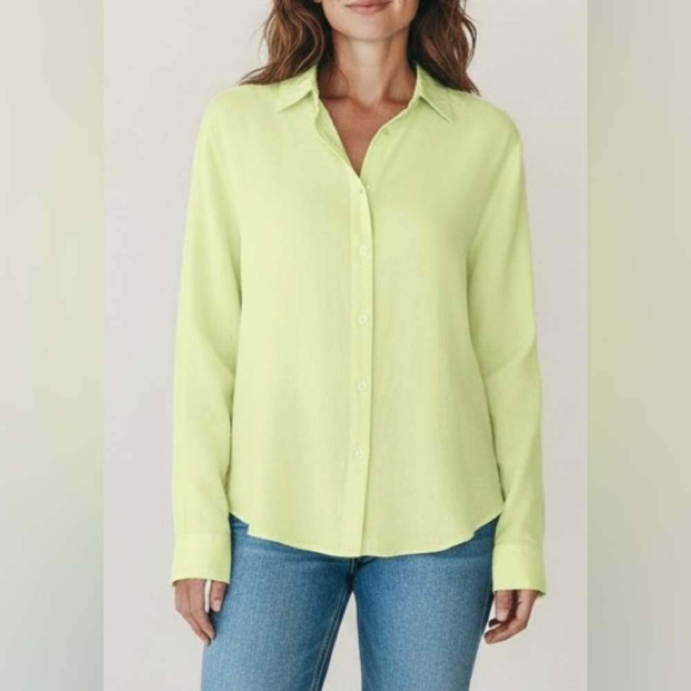 RTA Sierra women’s linen Long-sleeved‎ button up Shirt button blouse green